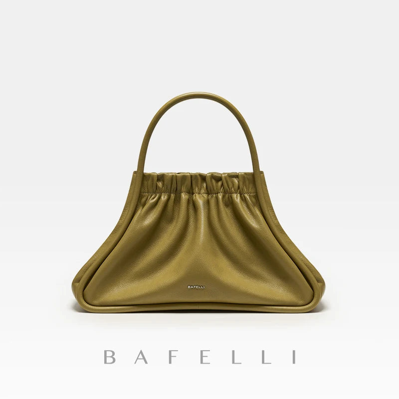 BAFELLI 2023 NEW WOMEN'S BAG RUCHED STYLE TRENDING GENUINE LEATHER SHOPPER PURSE LUXURY BRAND DESIGNER SHOULDER HANDBAGS