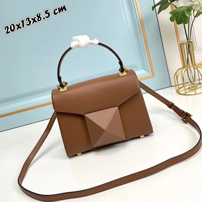 Women's Luxury Large Rivet Handbag Soft Genuine Leather One Shoulder Bag Fashion Lady Purse Evening Party Clutch Bag 2023 New