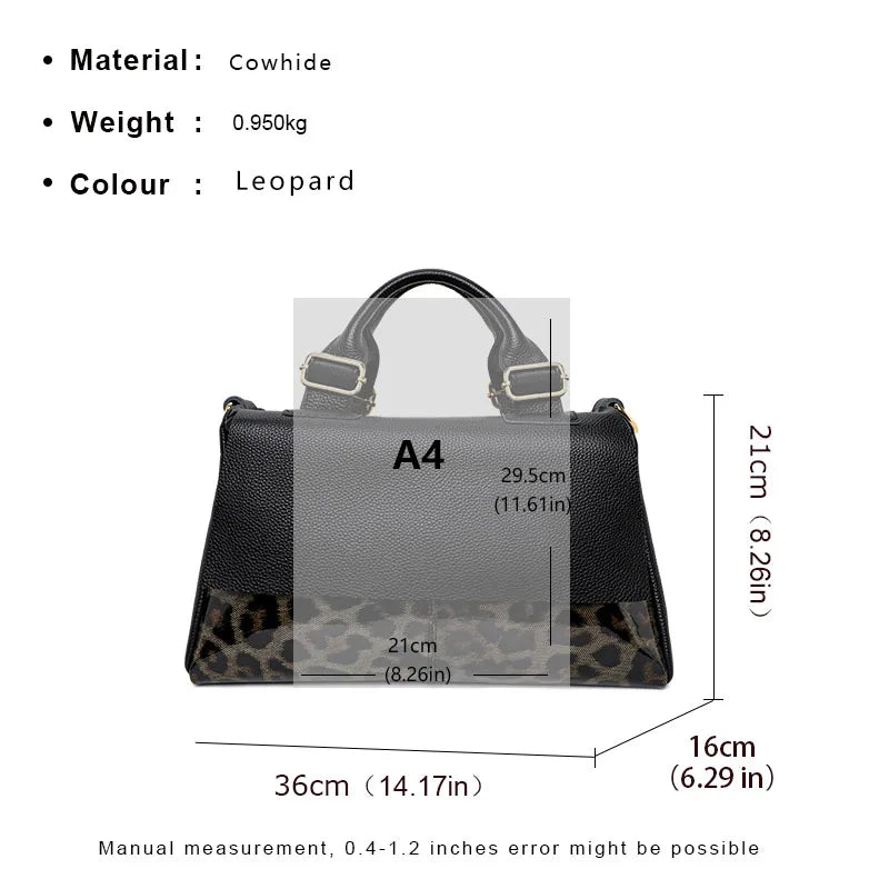 The fashionable leopard print women's handbag is made of high-quality cowhide and is a large and beautiful bag