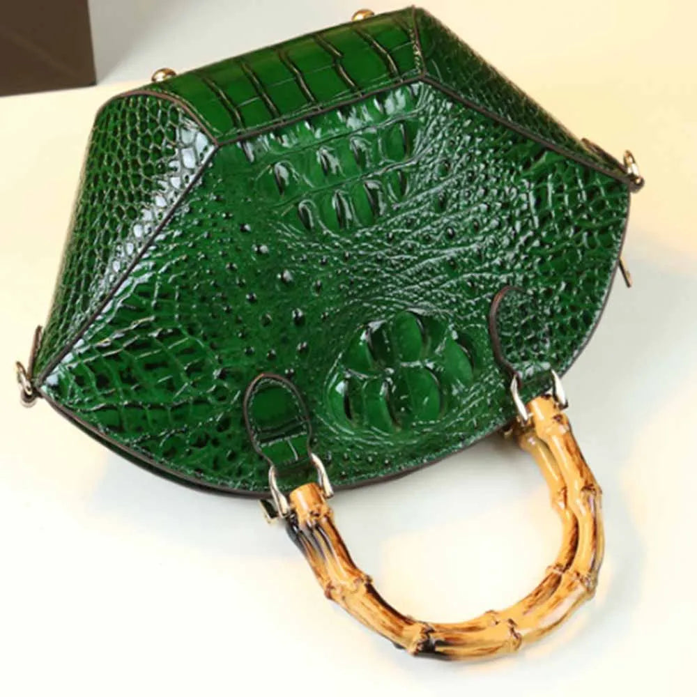 Woman Wedding Party Handbag Niche Luxury Bamboo Handle Bag Crocodile Pattern Woman Bag Fashionable Shoulder Lady Shell Bag 2023