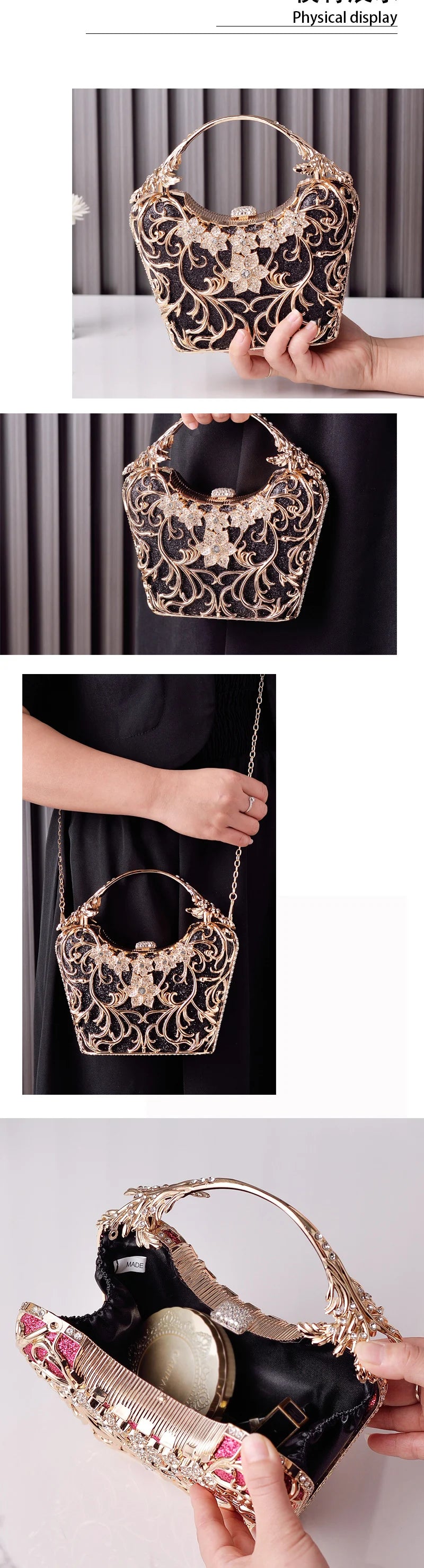 Hollow Out Metal Evening Bags Fashion Shiny Party Banquet Handbags Female Luxury Clutch Purse Bolso Mujer Chain Shoulder Bag