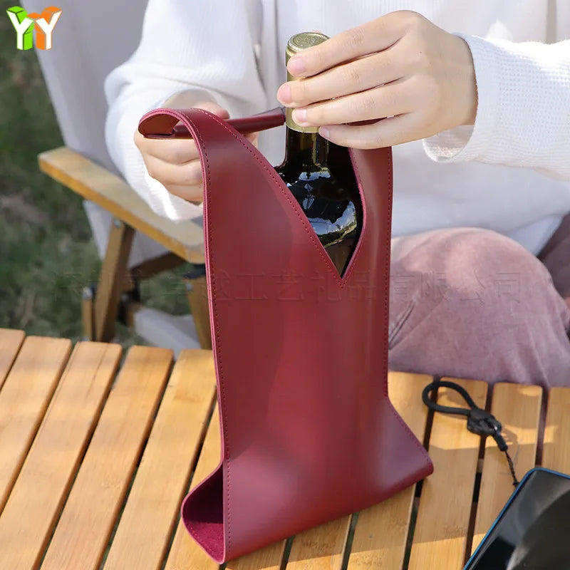 Custom Letters Luxury Leather Wine Bags Business Engrave Initials Portable Wine Gift Packge Personalize Company Logo Bottle Bag