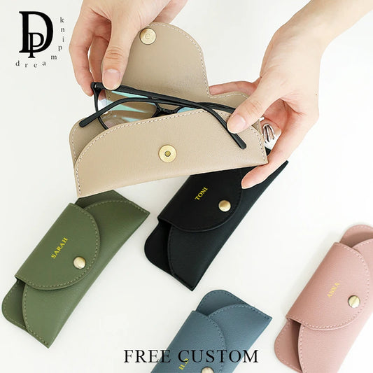 Custom Name Luxury Glasses Bag Engraving Leather Woman Man Sunglasses Pouch Travel Portable Protective Glasses Storage Bag Gift