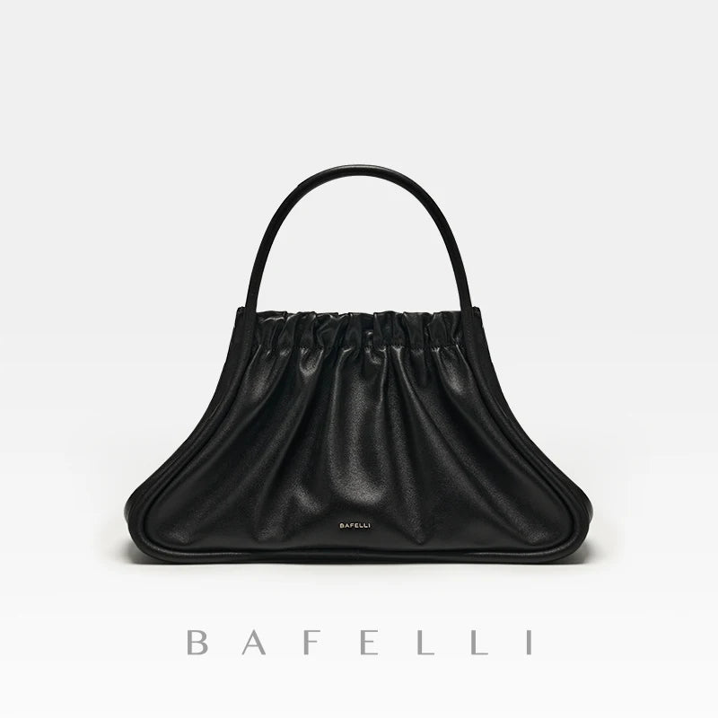 BAFELLI 2023 NEW WOMEN'S BAG RUCHED STYLE TRENDING GENUINE LEATHER SHOPPER PURSE LUXURY BRAND DESIGNER SHOULDER HANDBAGS