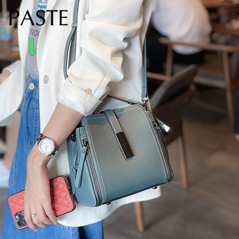 Spring Zipper Design Denim Blue Small Tote Bag Classic 100% Genuine Leather Women's Hand Bag Ladies Crossbody Shoulder Bag