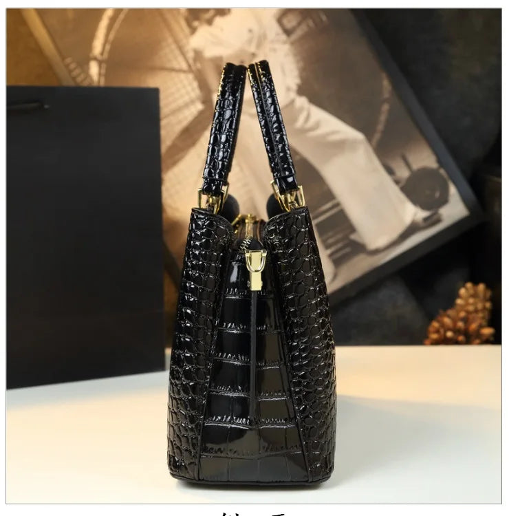 Luxury Bags For Women Crocodile Patent Leather Messenger Bag Large Capacity Female Tote 2023 Brand Designer Handbag