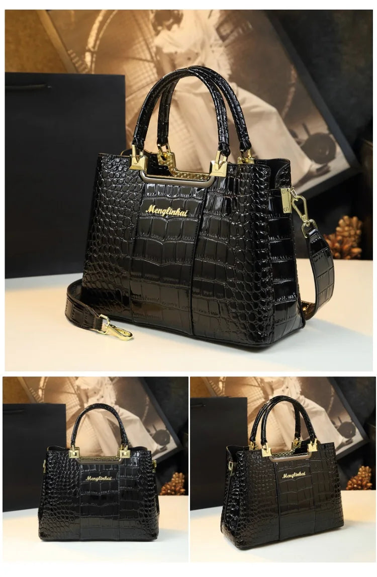 Luxury Bags For Women Crocodile Patent Leather Messenger Bag Large Capacity Female Tote 2023 Brand Designer Handbag