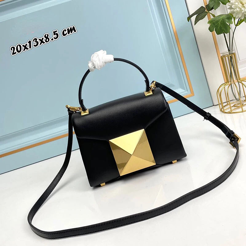 Women's Luxury Large Rivet Handbag Soft Genuine Leather One Shoulder Bag Fashion Lady Purse Evening Party Clutch Bag 2023 New