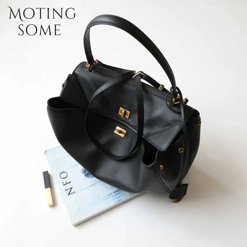 Motingsome 2024 Rodeo Buckle Woman Luxury Designer Bags Cow Leather Handbag Fashion Lady Pouch Retro Underarm Purses Tote New