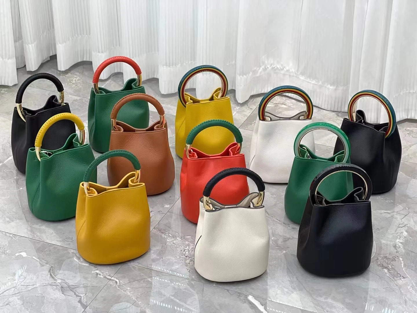 Fashion Large Capacity Leather Bucket Bag For Women Luxury Design High Quality Cowhide Handbags High-end Elegant Lady Dinner Bag