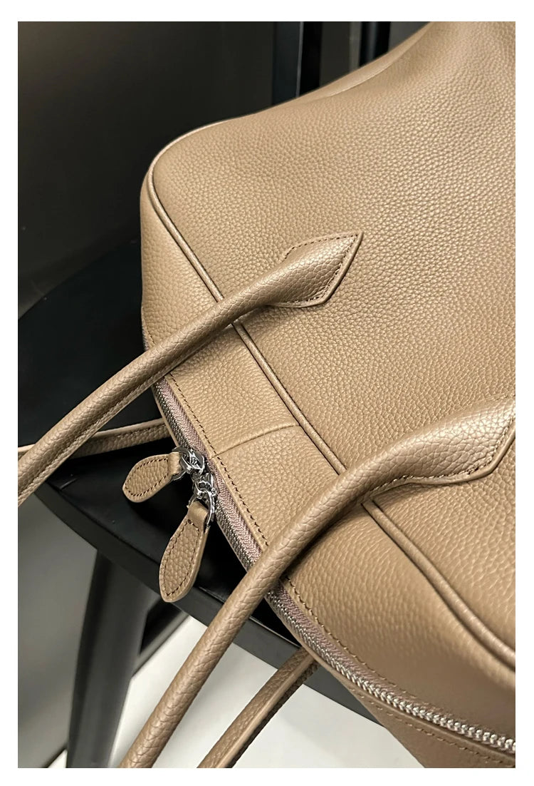 New Large Flipped High-grade Commuter Laptop Pillow Tote Marroon Natural Cow Leather Women Handbag Leisure Office Shoulder Bag