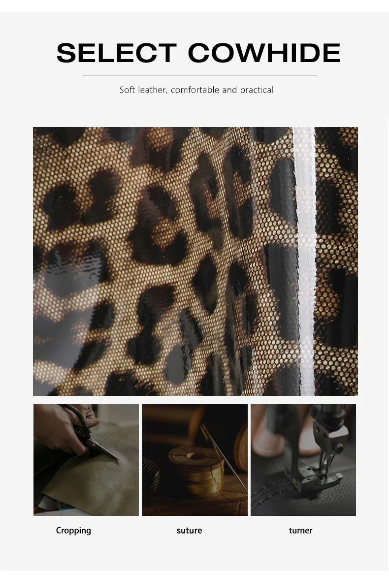 The fashionable leopard print women's handbag is made of high-quality cowhide and is a large and beautiful bag