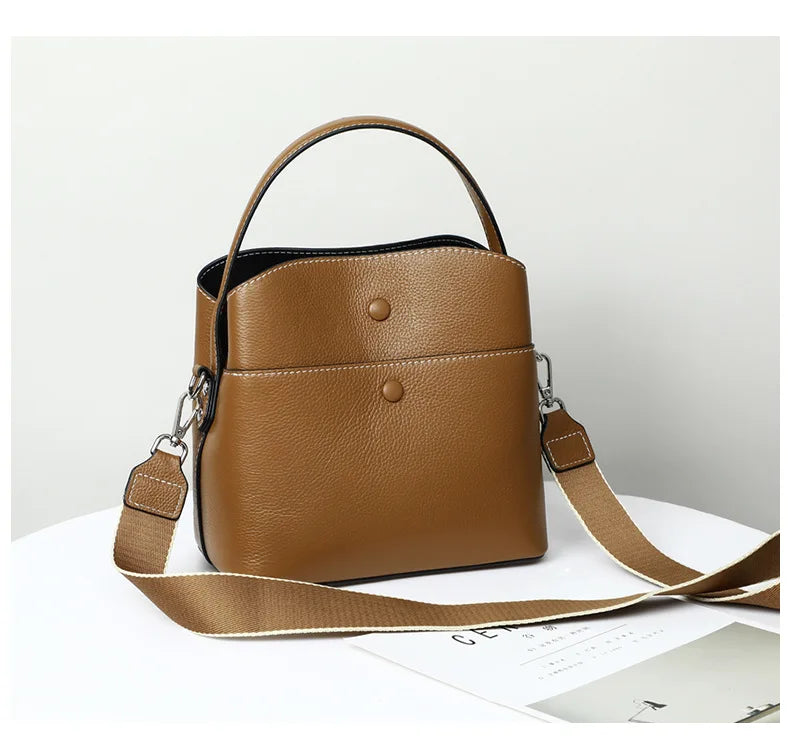 Luxury Handbags Women Crossbody Messenger Bag Genuine Leather Two Straps 2022 New Fashion Bucket Shoulder Bag