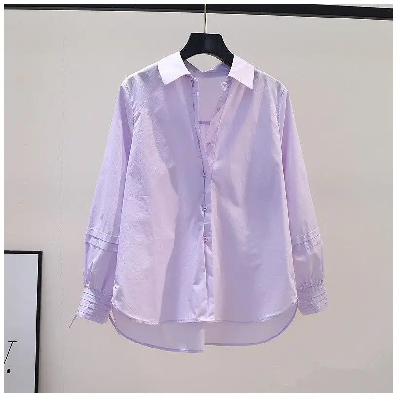 Design Pleated Lace up Long Sleeve Pink Cotton Shirt Women Spring Summer Korean Loose Solid Blouse Chic Elegant Casual Pink Top