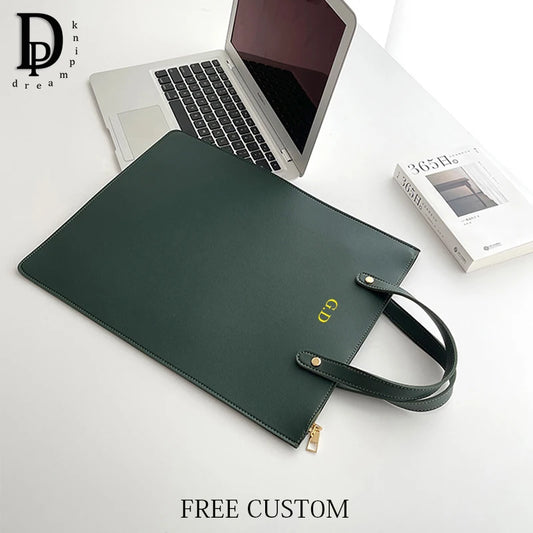 Luxury Design Custom Name Laptop Bag Large Capacity Fashion Woman Casual Tote Bag Business Office Leather Retro Notebook Handbag