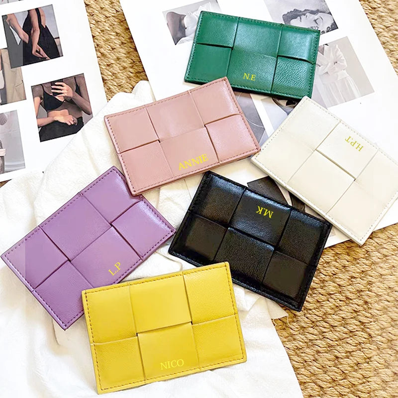 Fashion Woman Card Holder Luxury Genuine Leather Business Card Wallet Custom Initials Wallet Sheep Skin Brand Thin Coin Purse