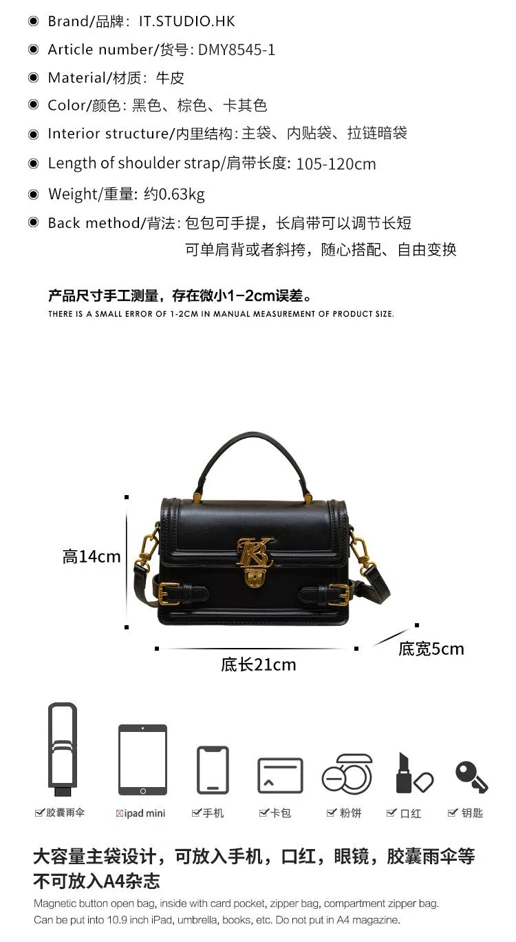 Luxury Women's Genuine Leather Handheld Small Square Bag with Advanced Texture Retro Bag 2024 New Designer One Shoulder Crossbod