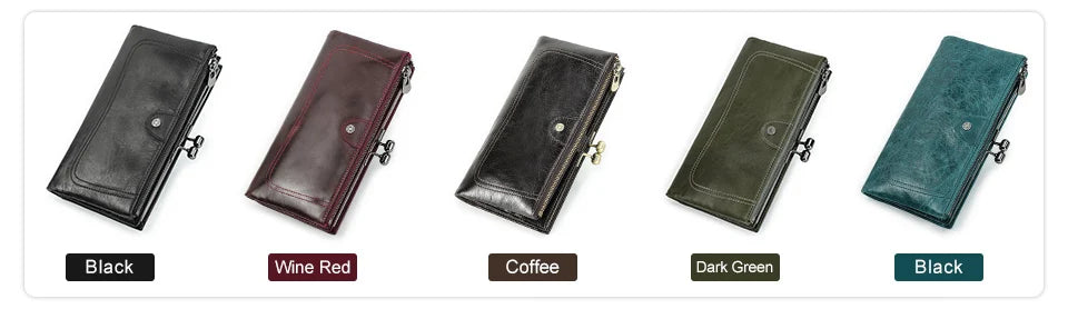 CONTACT'S Genuine Leather Women Wallet Metal Frame RFID Card Holder Coin Purses Female Bag Luxury Designer Women's Purses