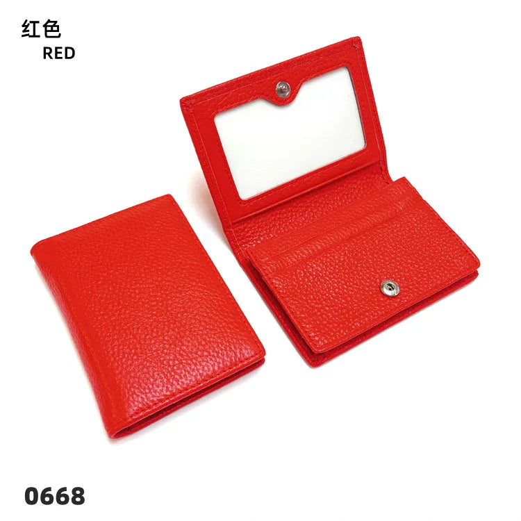 Custom Initials Business Card Holder Genuine Leather Folding Wallet ID Card Bag Woman Fashion Luxury Card Case Christmas Gift