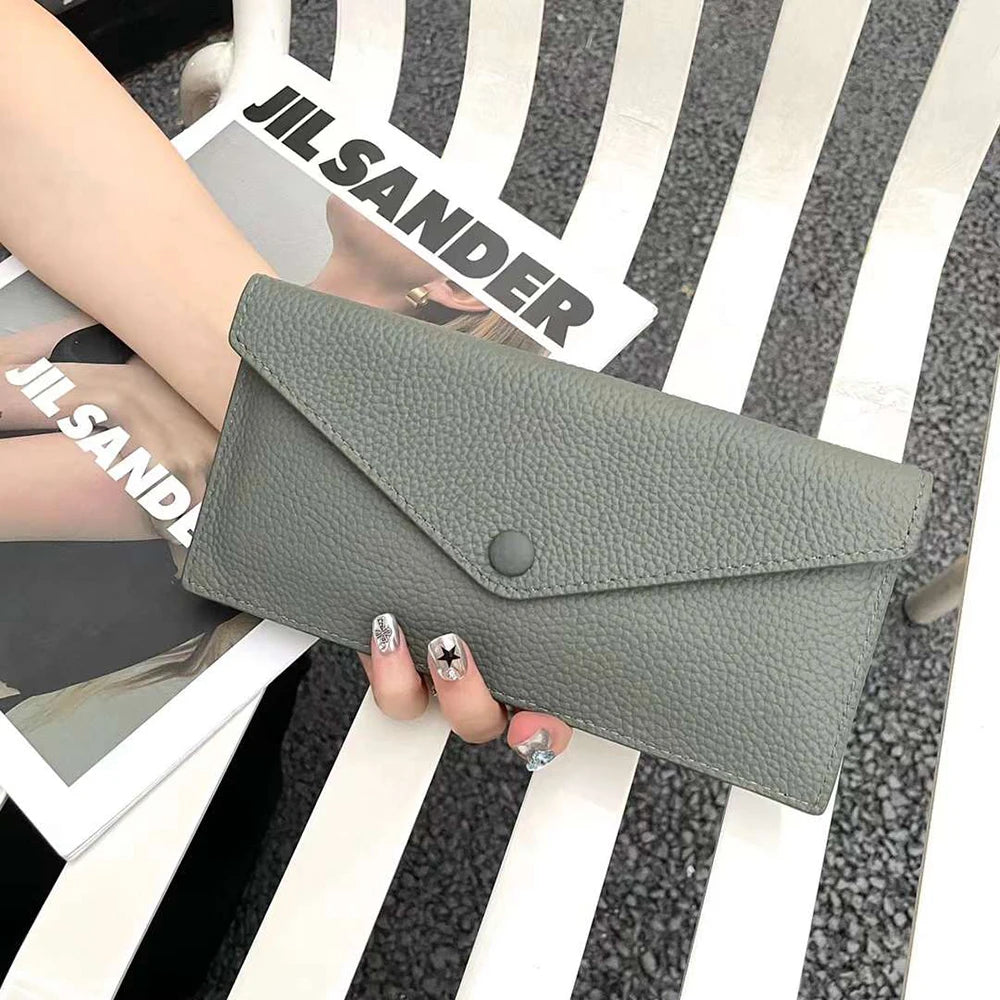 Envelope Long Women Wallet Slim Genuine Leather Female Phone Hand Purse Luxury Cowhide Classic Clutch Bag Card Holder Wallet