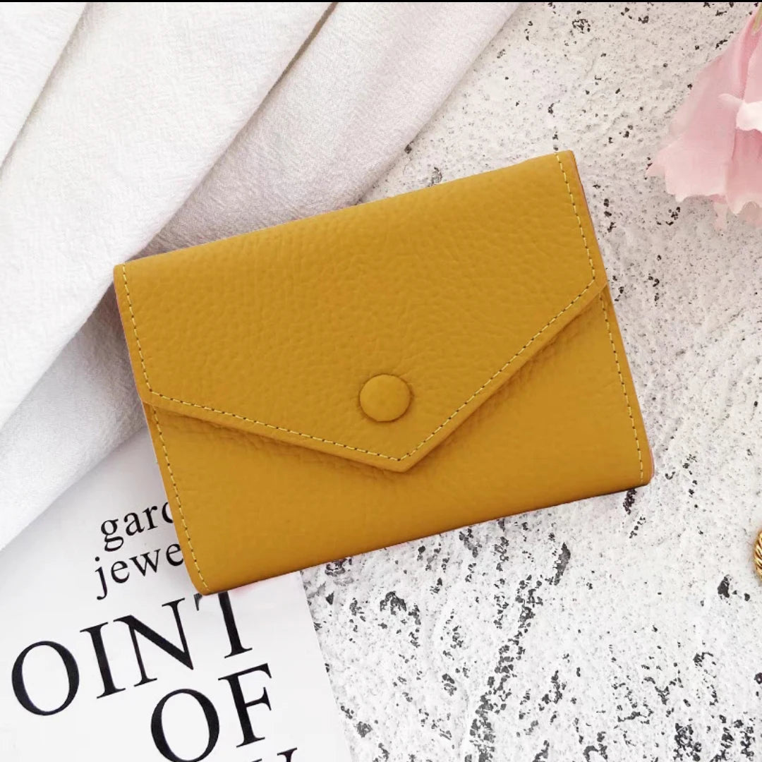 Luxury Designer Woman's Wallet Envelope Folding Coin Purse Custom Name Fashion Card Holder Genuine Leather Cowhide Money Clip