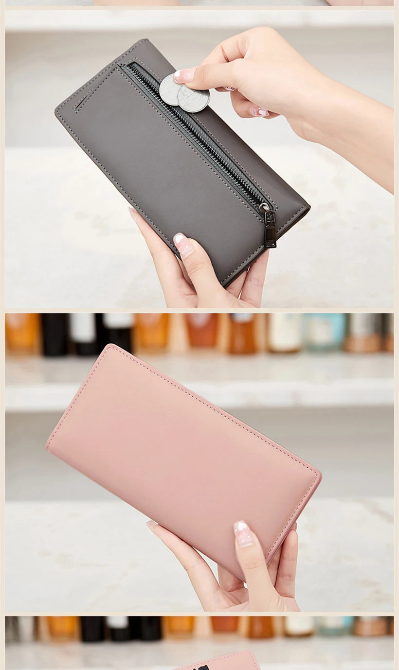 Custom Gold Name Long Women Wallets Rfid Solid Color Hasp Female Wallet Card Holder Luxury Women'S Purses Coin Pocket