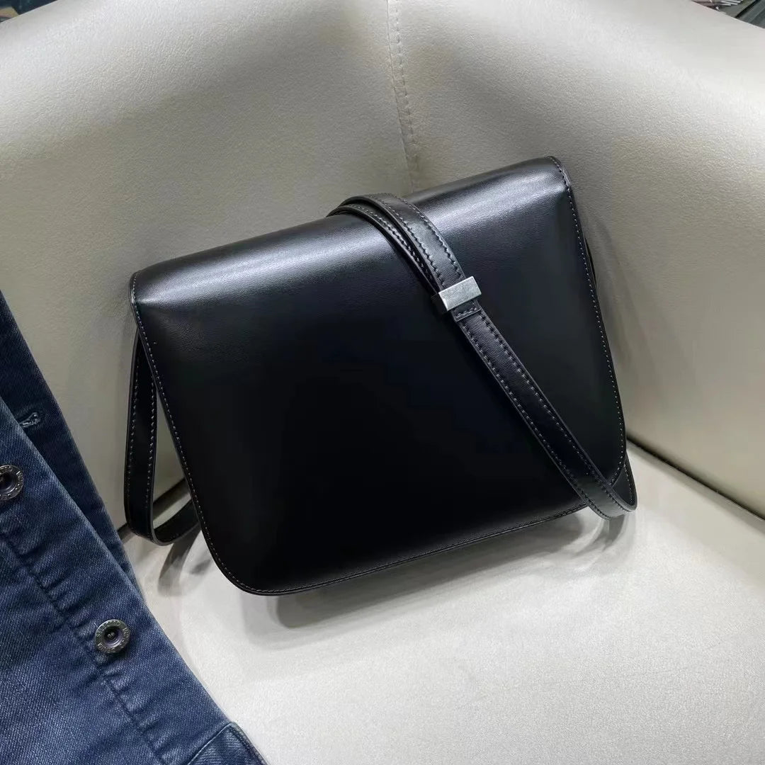 Silver Lock Box Black Women's Bag Luxury Crossbody Bag Tofu Square Shoulder Bag Messenger Real Leather Flap Lady Handbag 2023