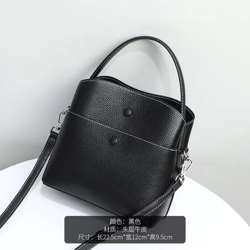 Luxury Handbags Women Crossbody Messenger Bag Genuine Leather Two Straps 2022 New Fashion Bucket Shoulder Bag