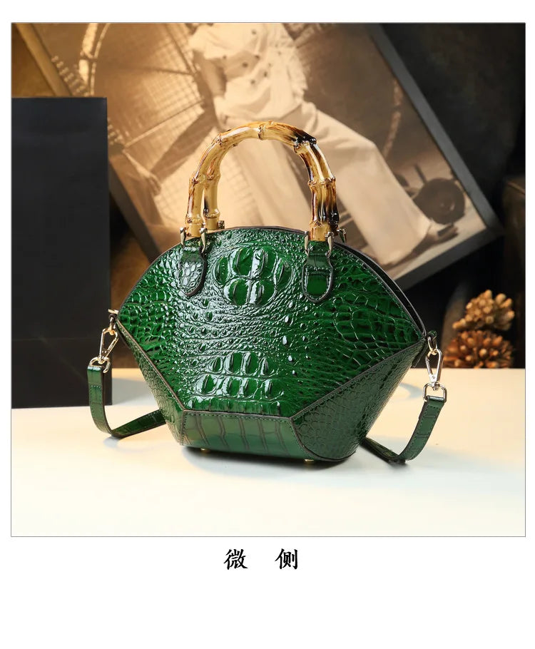 Woman Wedding Party Handbag Niche Luxury Bamboo Handle Bag Crocodile Pattern Woman Bag Fashionable Shoulder Lady Shell Bag 2023