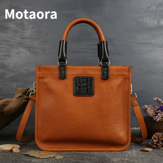 MOTAORA Genuine Leather Luxury Vintage Handbag Women Bags Designer Nature Cowhide Casual Tote 2024 New High Quality Female Bag