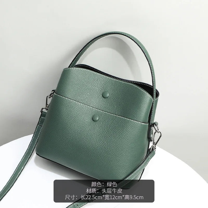 Luxury Handbags Women Crossbody Messenger Bag Genuine Leather Two Straps 2022 New Fashion Bucket Shoulder Bag