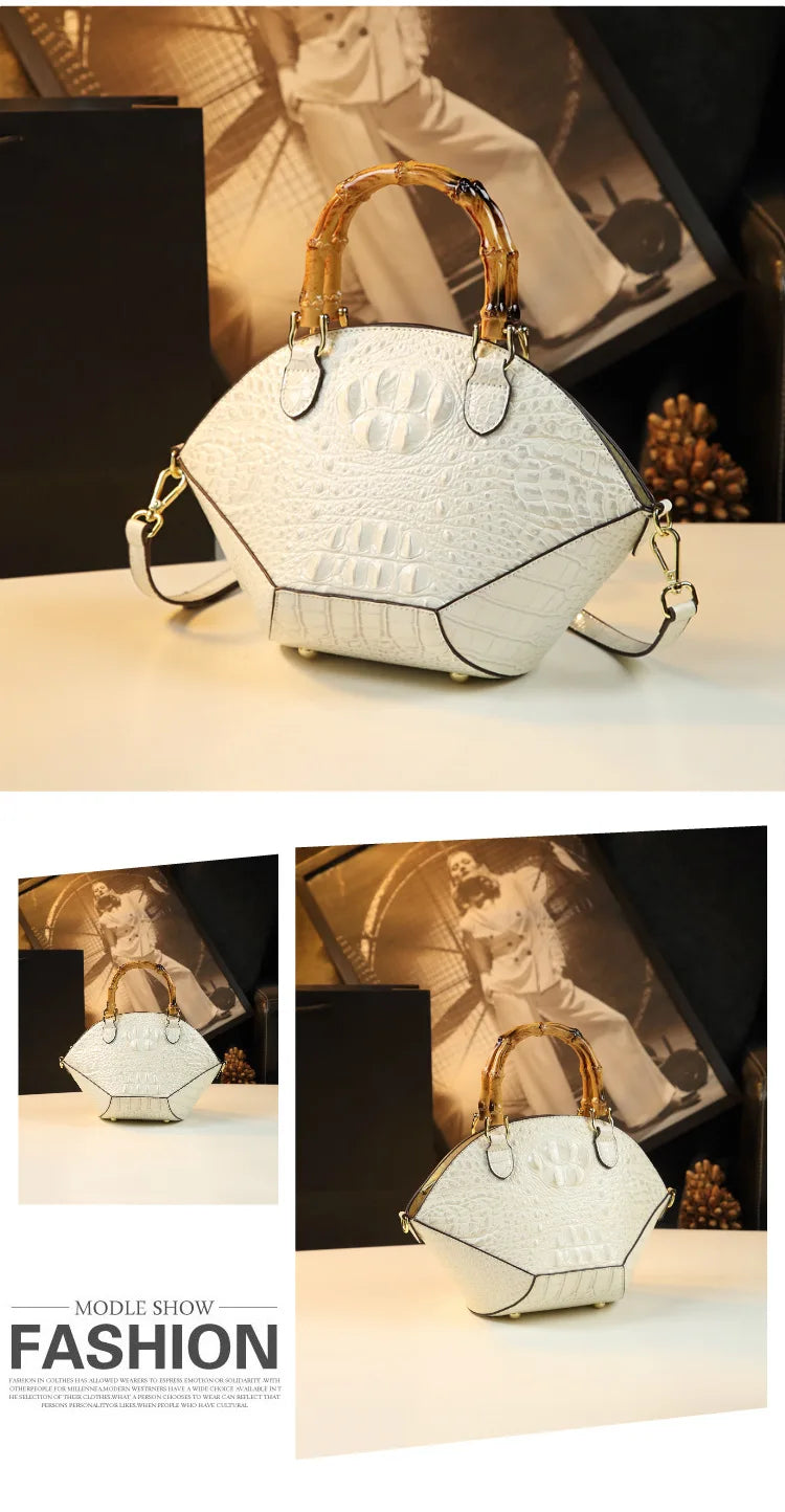 Woman Wedding Party Handbag Niche Luxury Bamboo Handle Bag Crocodile Pattern Woman Bag Fashionable Shoulder Lady Shell Bag 2023