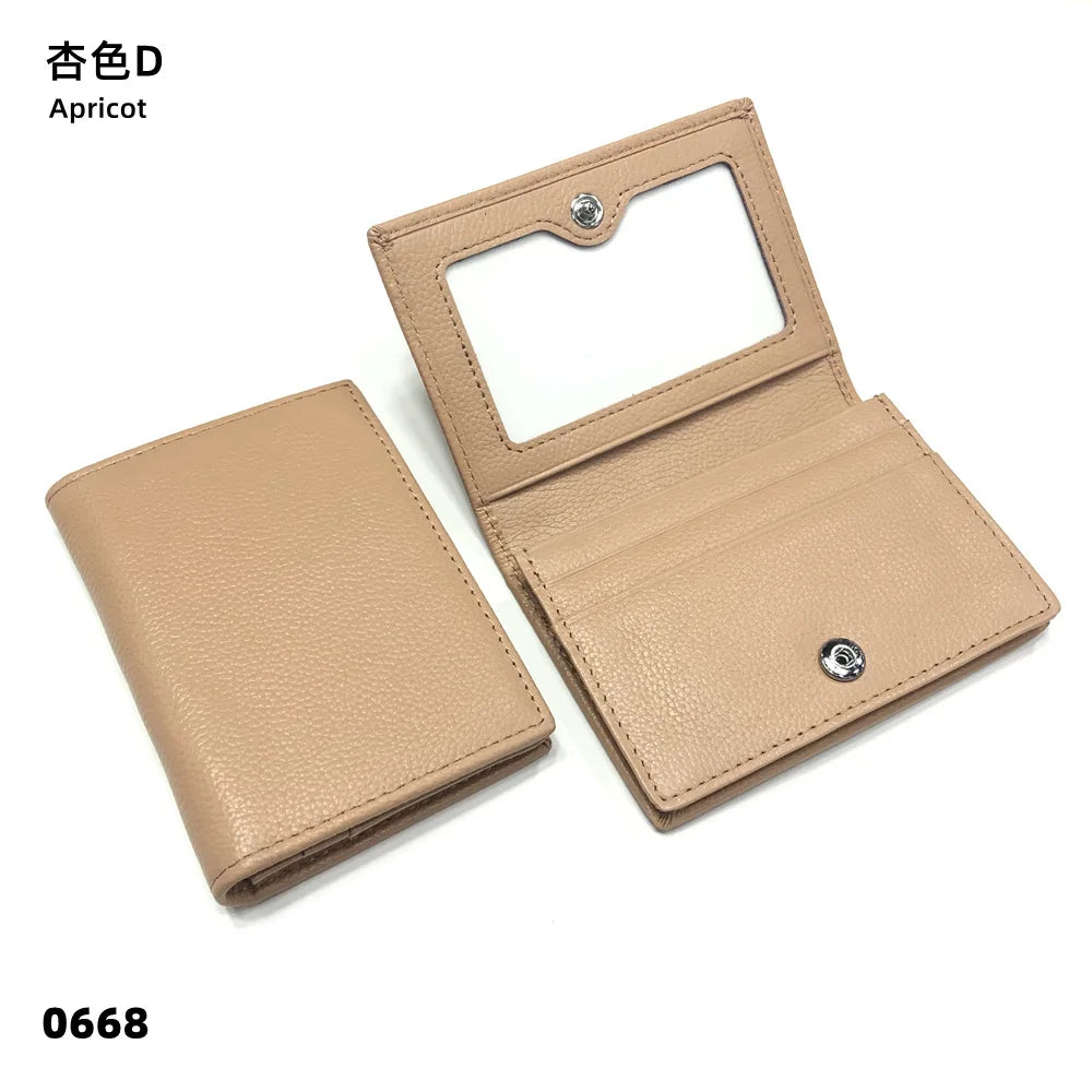 Custom Initials Business Card Holder Genuine Leather Folding Wallet ID Card Bag Woman Fashion Luxury Card Case Christmas Gift