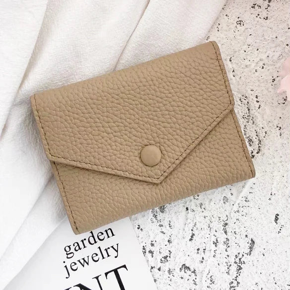 Luxury Designer Woman's Wallet Envelope Folding Coin Purse Custom Name Fashion Card Holder Genuine Leather Cowhide Money Clip