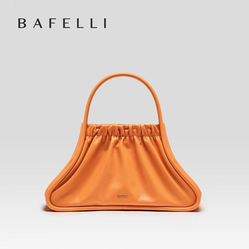 BAFELLI 2023 NEW WOMEN'S BAG RUCHED STYLE TRENDING GENUINE LEATHER SHOPPER PURSE LUXURY BRAND DESIGNER SHOULDER HANDBAGS