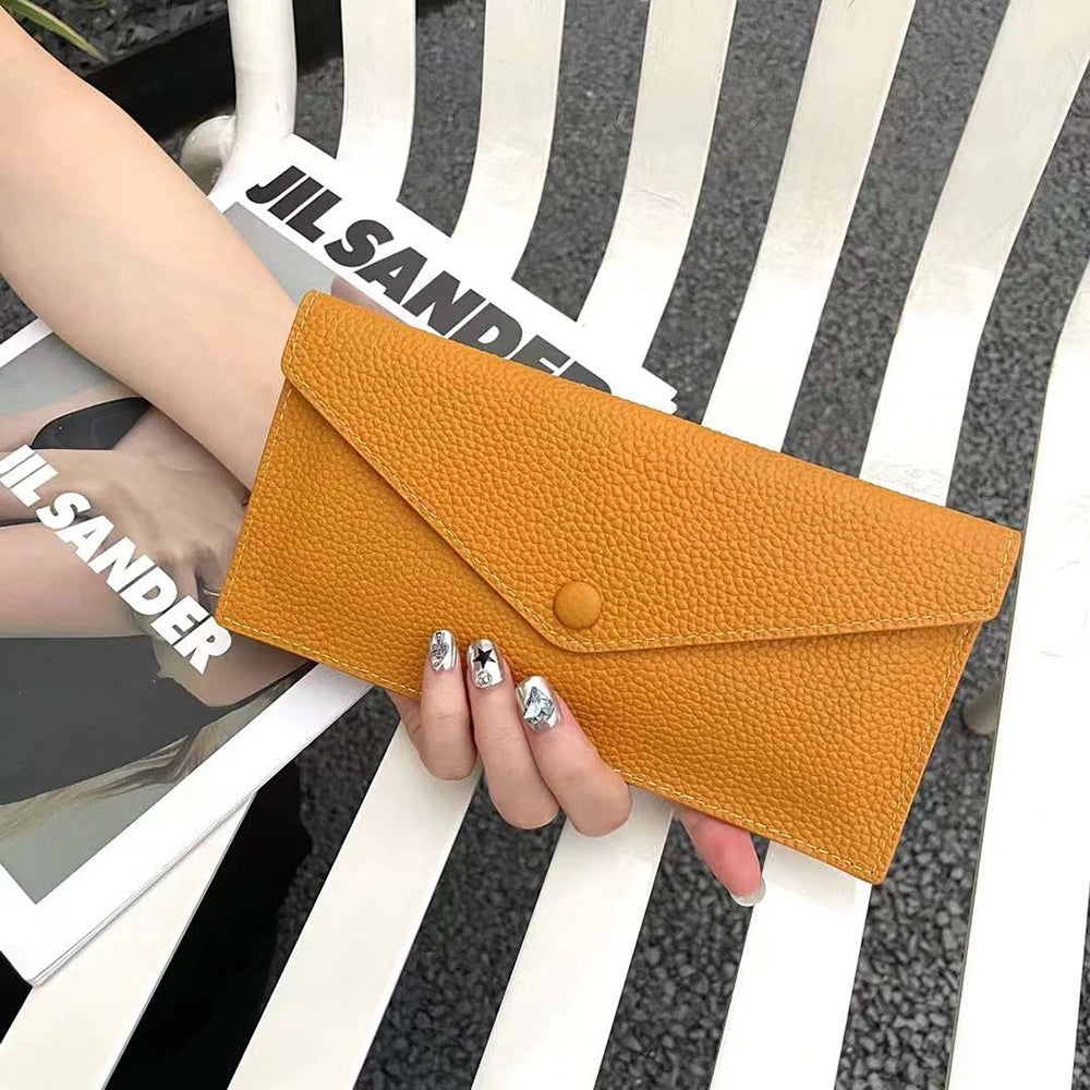 Envelope Long Women Wallet Slim Genuine Leather Female Phone Hand Purse Luxury Cowhide Classic Clutch Bag Card Holder Wallet