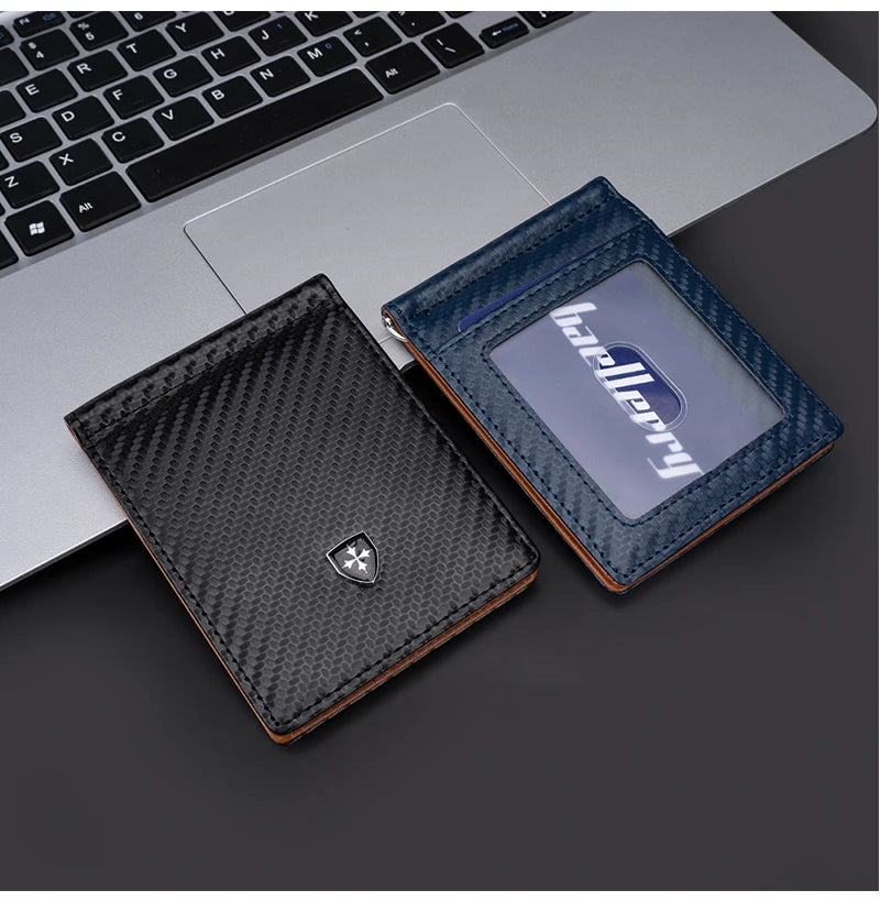 Free Name Engraving Men RFID Wallets Simple Card Holders Luxury Brand Male Carbon Fiber Card Clips Slim Mini Men's Money Clips