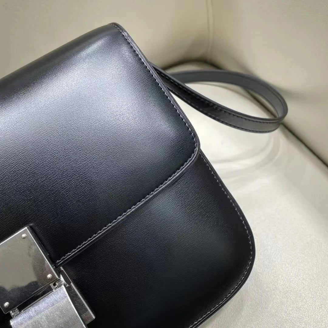 Silver Lock Box Black Women's Bag Luxury Crossbody Bag Tofu Square Shoulder Bag Messenger Real Leather Flap Lady Handbag 2023