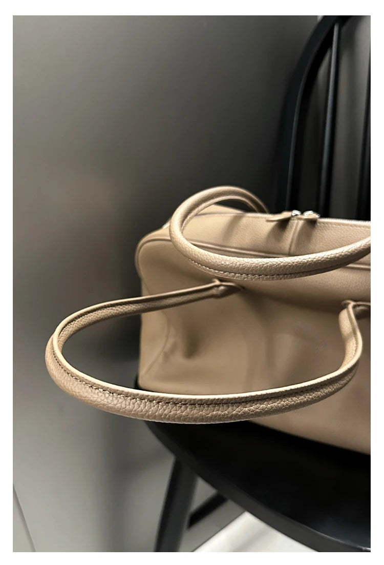 New Large Flipped High-grade Commuter Laptop Pillow Tote Marroon Natural Cow Leather Women Handbag Leisure Office Shoulder Bag