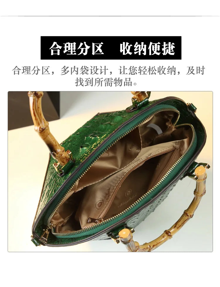 Woman Wedding Party Handbag Niche Luxury Bamboo Handle Bag Crocodile Pattern Woman Bag Fashionable Shoulder Lady Shell Bag 2023