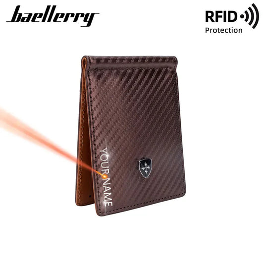 Free Name Engraving Men RFID Wallets Simple Card Holders Luxury Brand Male Carbon Fiber Card Clips Slim Mini Men's Money Clips