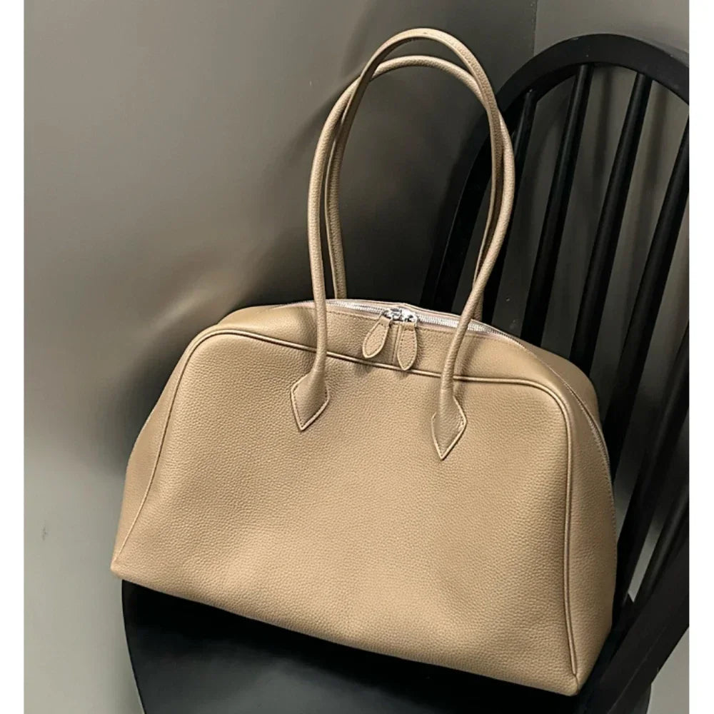 New Large Flipped High-grade Commuter Laptop Pillow Tote Marroon Natural Cow Leather Women Handbag Leisure Office Shoulder Bag