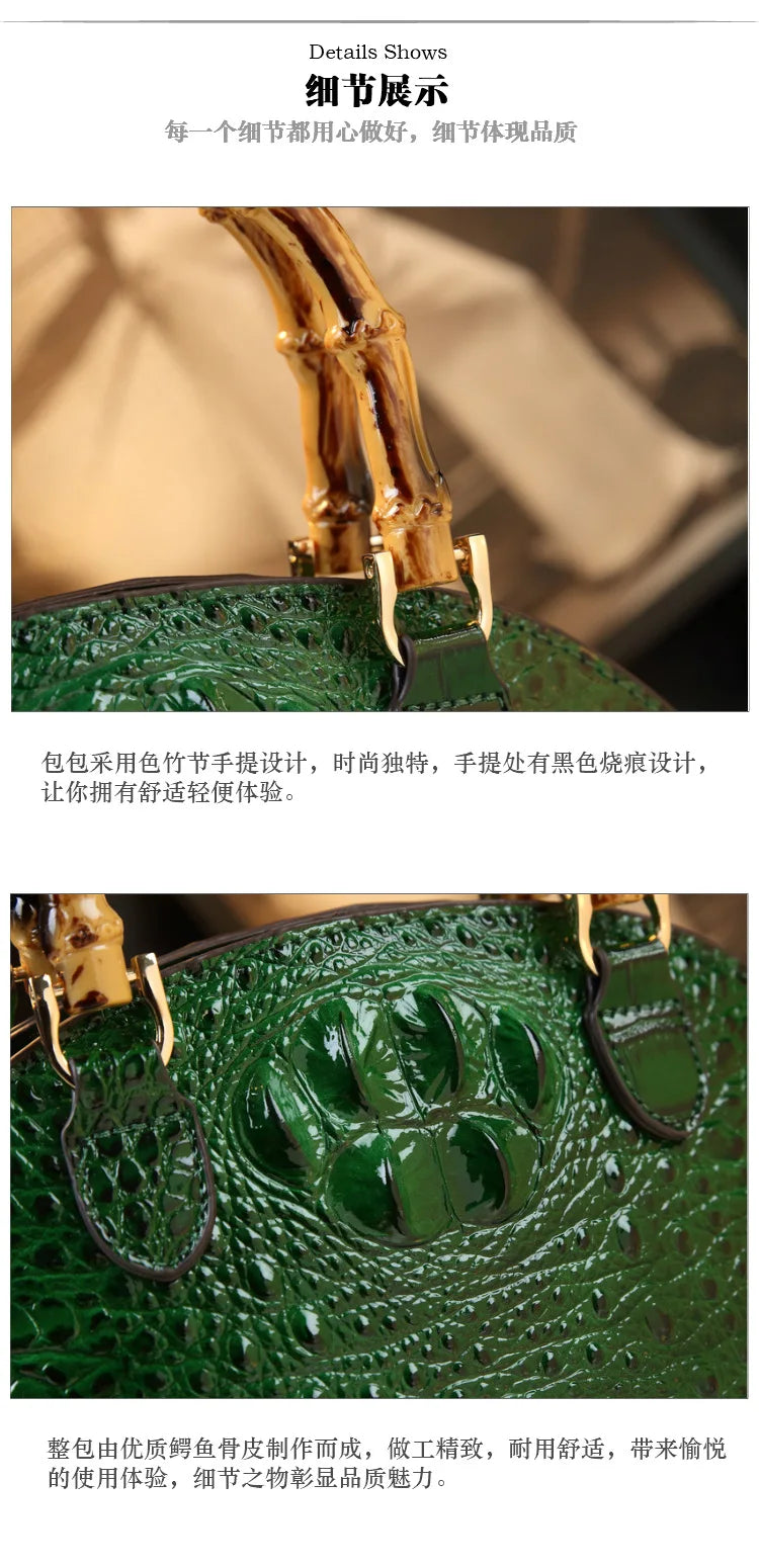 Woman Wedding Party Handbag Niche Luxury Bamboo Handle Bag Crocodile Pattern Woman Bag Fashionable Shoulder Lady Shell Bag 2023