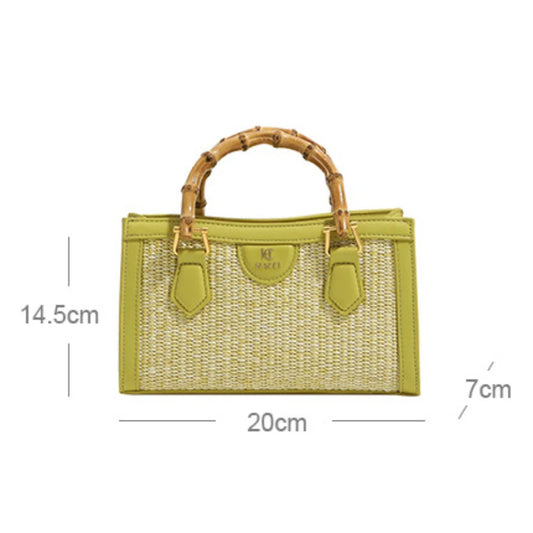 Fashion Women's Handbags Straw Woven Bamboo handle Genuine Leather Luxury Ladies Crossbody Shoulder Bags 2024 Trendy Small Purse