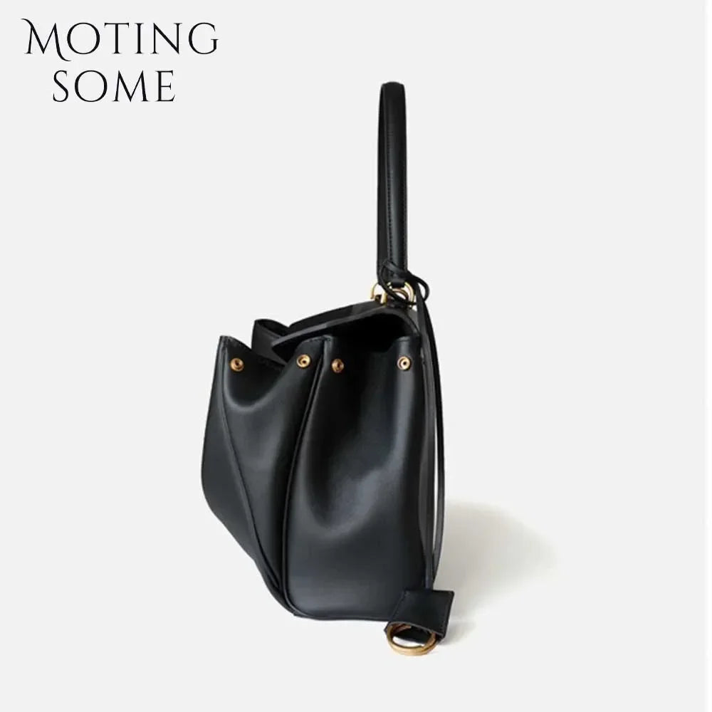 Motingsome 2024 Rodeo Buckle Woman Luxury Designer Bags Cow Leather Handbag Fashion Lady Pouch Retro Underarm Purses Tote New