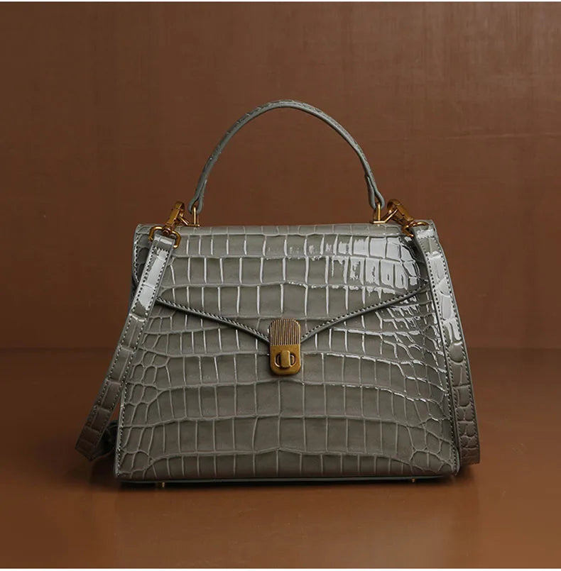 Luxury Handheld Cowhide Crocodile Pattern Bag for Women's Genuine Leather Bag 2024 Autumn New High Fashion Women's Bag