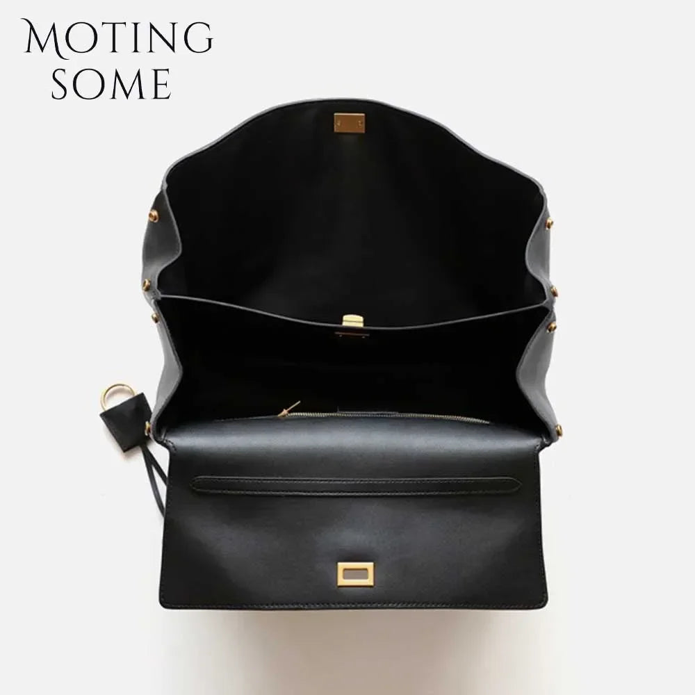 Motingsome 2024 Rodeo Buckle Woman Luxury Designer Bags Cow Leather Handbag Fashion Lady Pouch Retro Underarm Purses Tote New