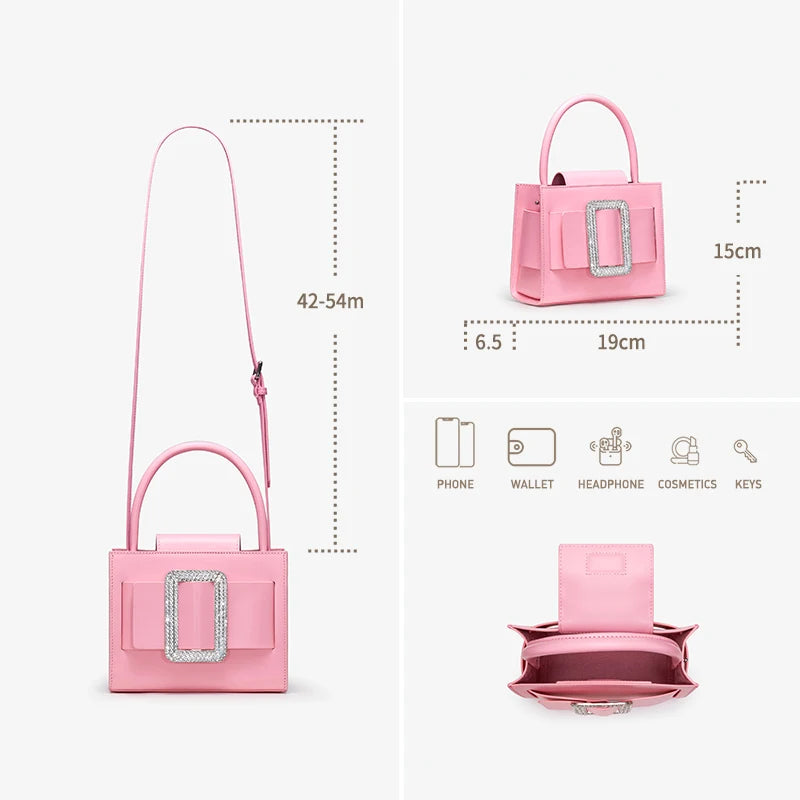 BAFELLI 2024 NEW WOMEN'S FASHION PINK EVENING HANDBAG SHOULDER BOXY BAG CASUAL PURSE LUXURY BRAND DESIGNER LEATHER TREND LADY