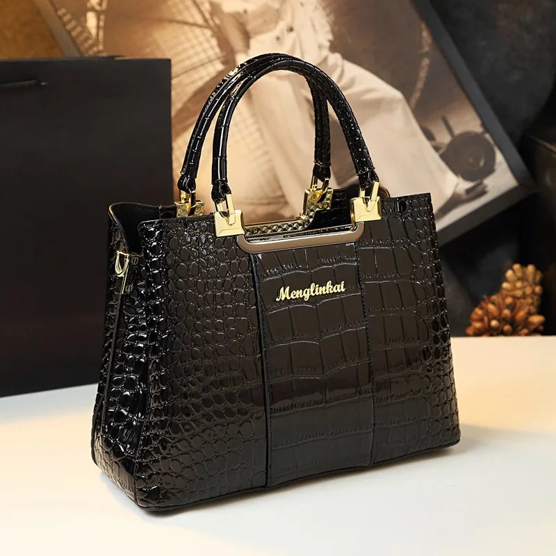 Luxury Bags For Women Crocodile Patent Leather Messenger Bag Large Capacity Female Tote 2023 Brand Designer Handbag