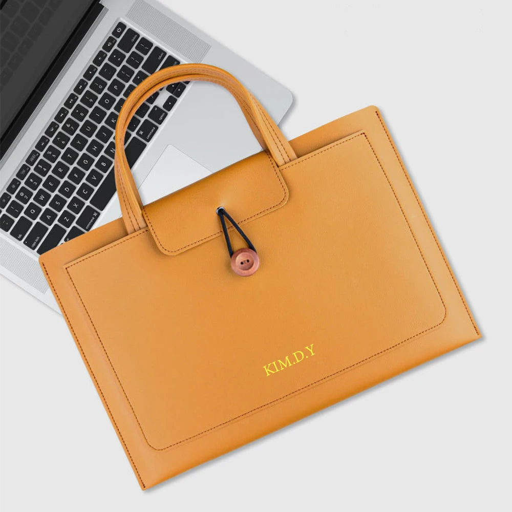 Luxury Design Custom Name Laptop Bag Large Capacity Fashion Woman Casual Tote Bag Business Office Leather Retro Notebook Handbag